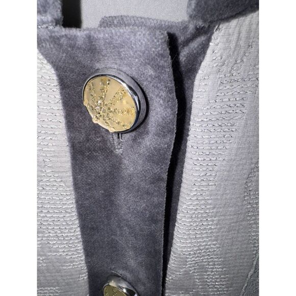 Women's CHICO'S Gray Velvet Lace Patchwork Artisan Jacket Blazer Size 2 Large Po - Picture 3 of 5